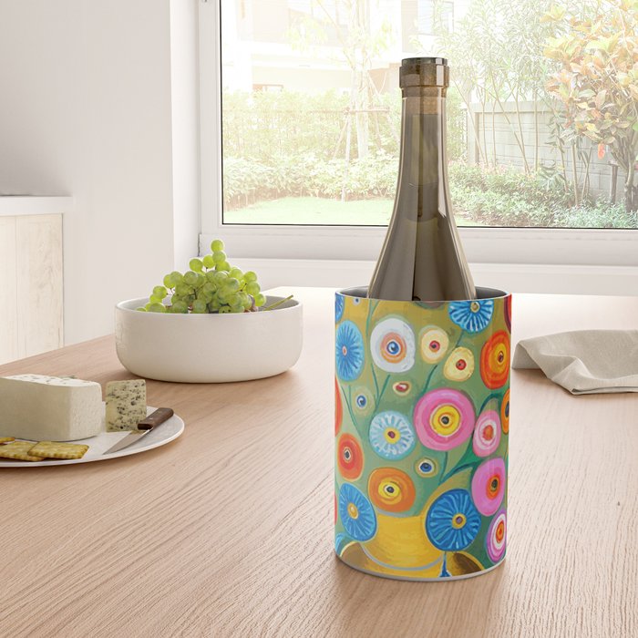 Many Abstract Flowers in a Gold Vase Wine Chiller Gallery Image 4