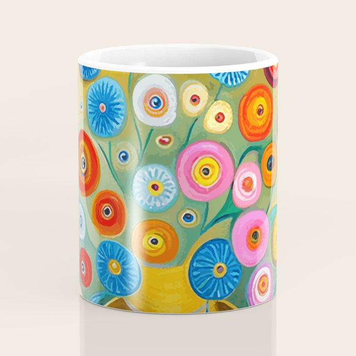 Many Abstract Flowers in a Gold Vase Coffee Mug Gallery Image 4