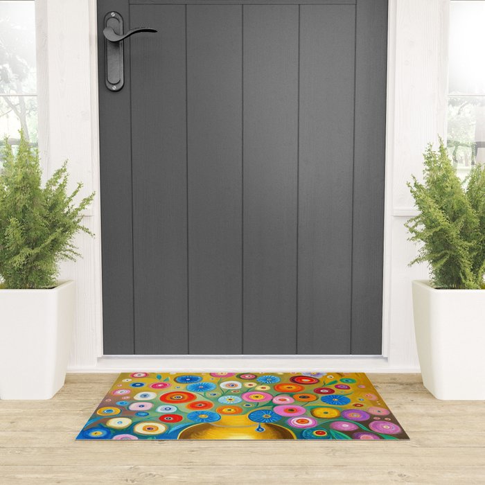 Many Abstract Flowers in a Gold Vase Welcome Mat Gallery Image 3