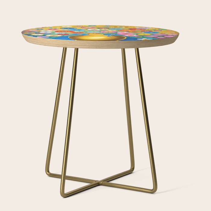 Many Abstract Flowers in a Gold Vase Side Table Gallery Image 1