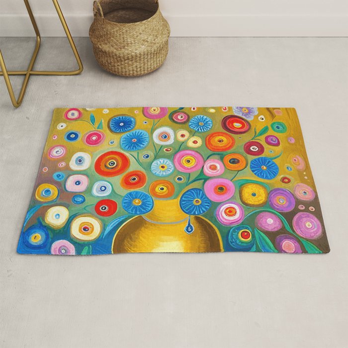 Many Abstract Flowers in a Gold Vase Rug Gallery Image 1