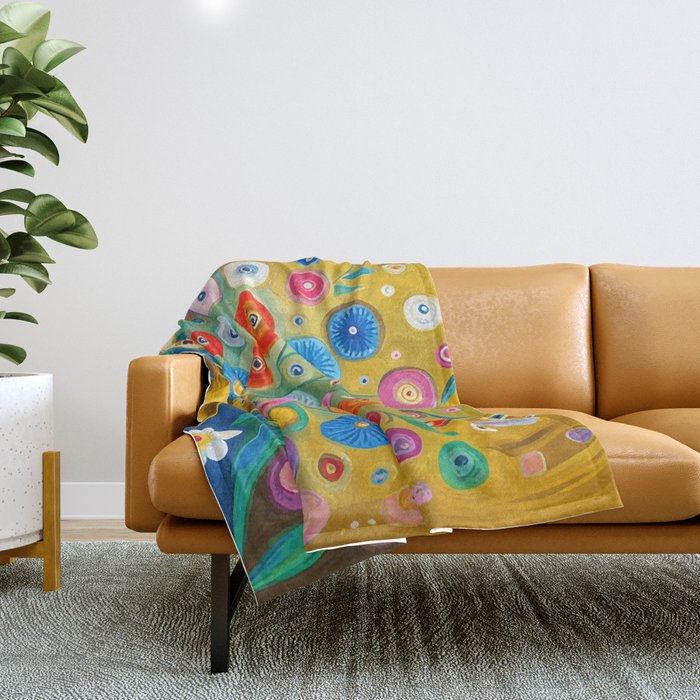 Many Abstract Flowers in a Gold Vase Throw Blanket Gallery Image 1