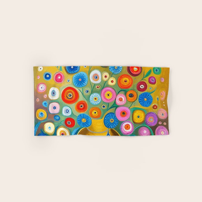 Many Abstract Flowers in a Gold Vase Bath Towel Gallery Image 1
