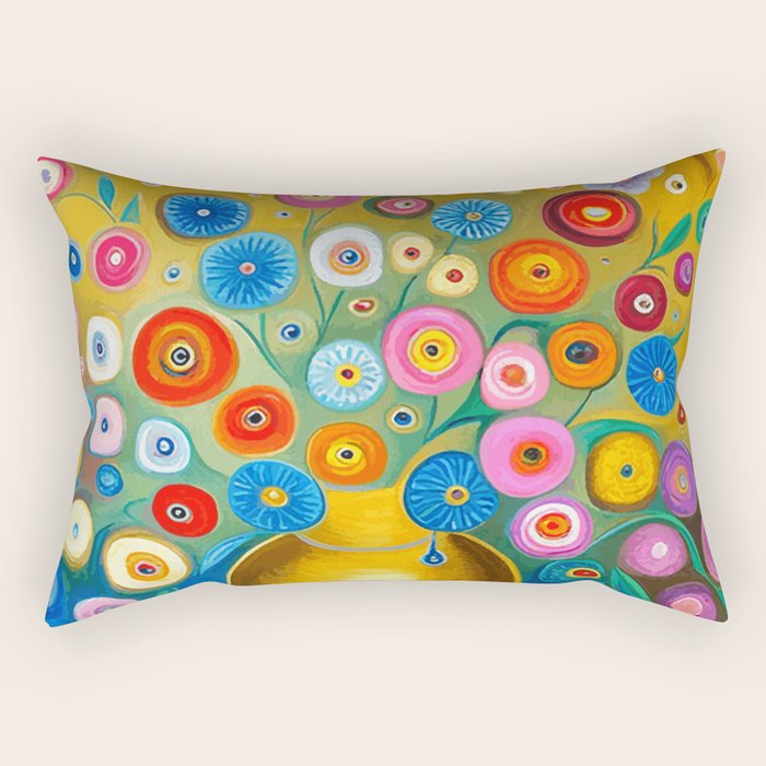 Many Abstract Flowers in a Gold Vase Rectangular Pillow Gallery Image 2