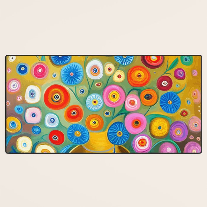 Many Abstract Flowers in a Gold Vase Desk Mat Gallery Image 3
