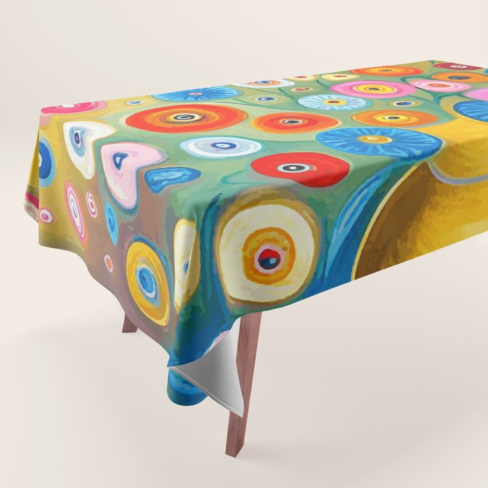 Many Abstract Flowers in a Gold Vase Tablecloth Gallery Image 1