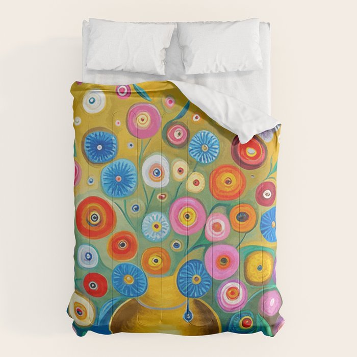 Many Abstract Flowers in a Gold Vase Comforter Gallery Image 6
