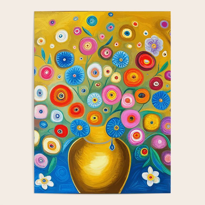 Many Abstract Flowers in a Gold Vase Poster Gallery Image 4