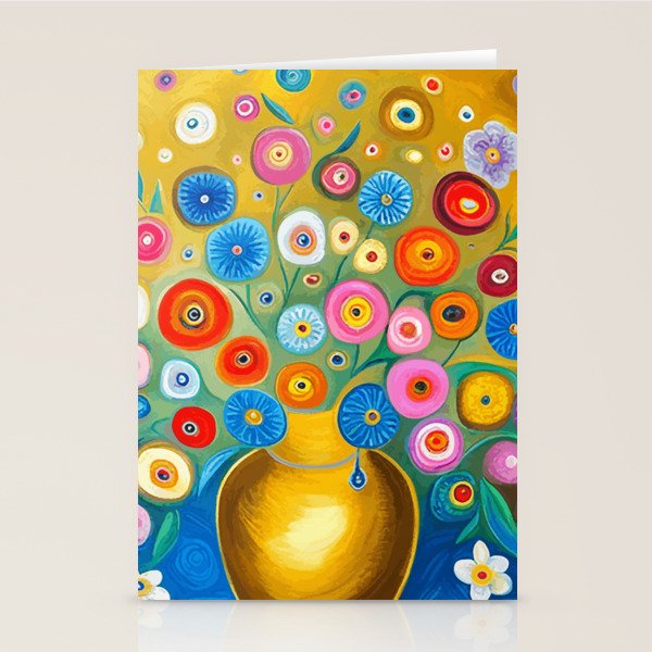 Many Abstract Flowers in a Gold Vase Stationery Card Gallery Image 2