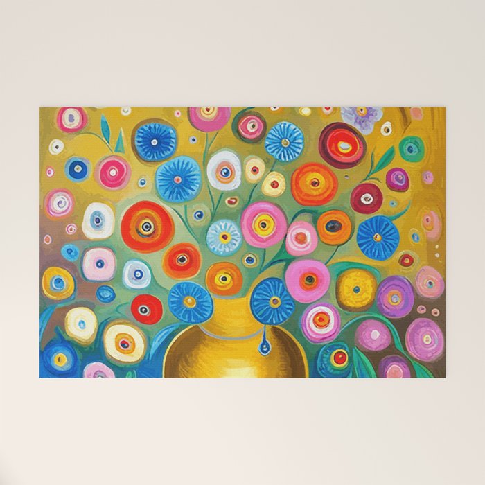 Many Abstract Flowers in a Gold Vase Welcome Mat Gallery Image 1
