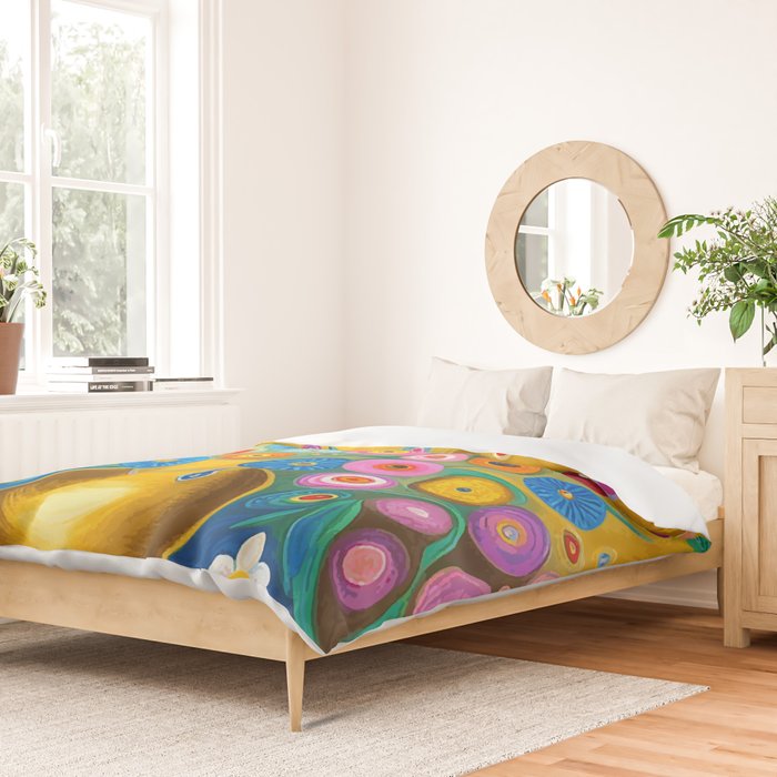 Many Abstract Flowers in a Gold Vase Duvet Cover Gallery Image 2