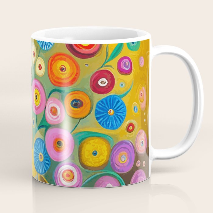 Many Abstract Flowers in a Gold Vase Coffee Mug Gallery Image 1