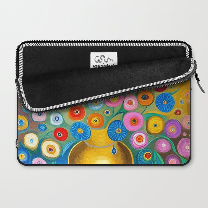 Many Abstract Flowers in a Gold Vase Laptop Sleeve Gallery Image 2