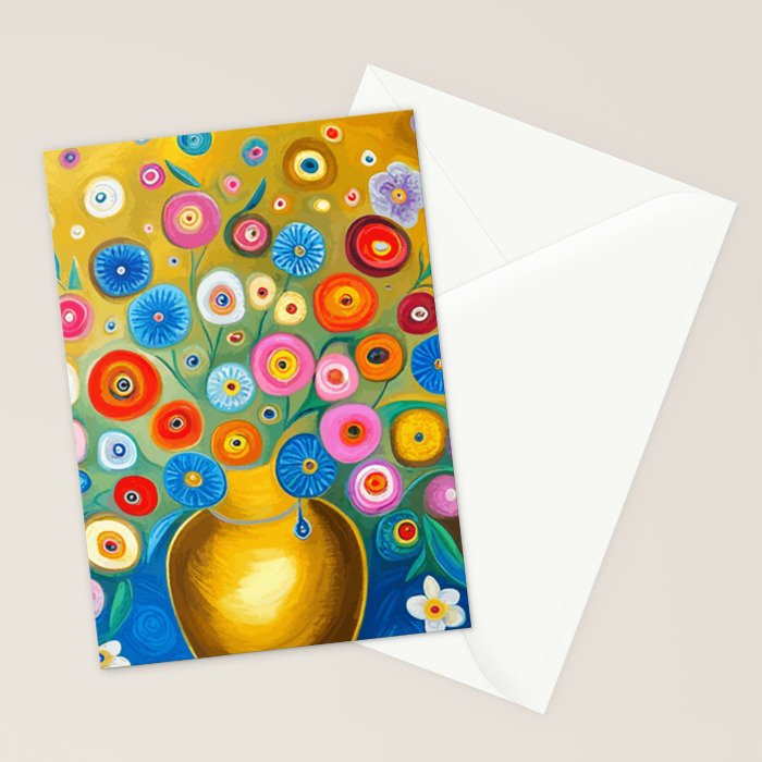 Many Abstract Flowers in a Gold Vase Stationery Card Gallery Image 2