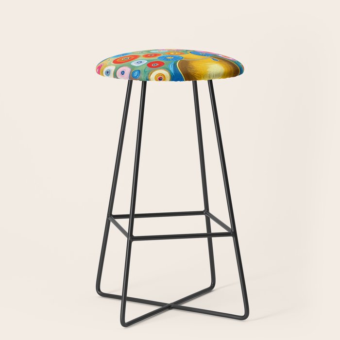 Many Abstract Flowers in a Gold Vase Stool Gallery Image 1