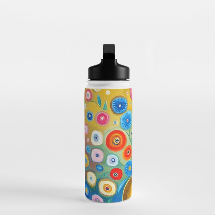 Many Abstract Flowers in a Gold Vase Water Bottle Gallery Image 3