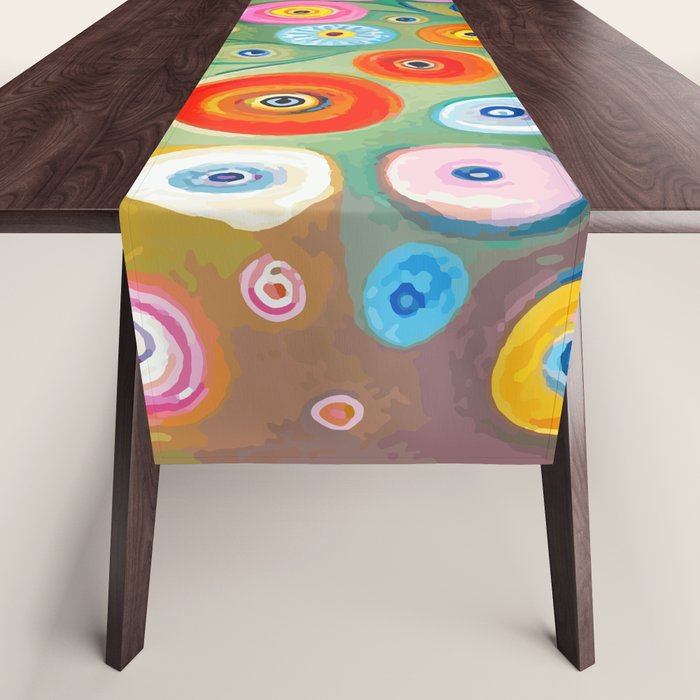 Many Abstract Flowers in a Gold Vase Table Runner Gallery Image 1