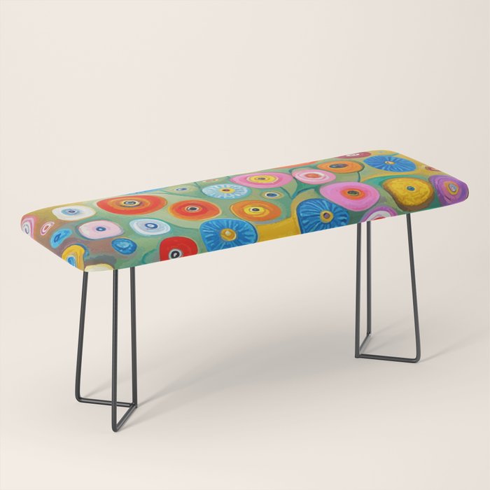 Many Abstract Flowers in a Gold Vase Bench Gallery Image 1