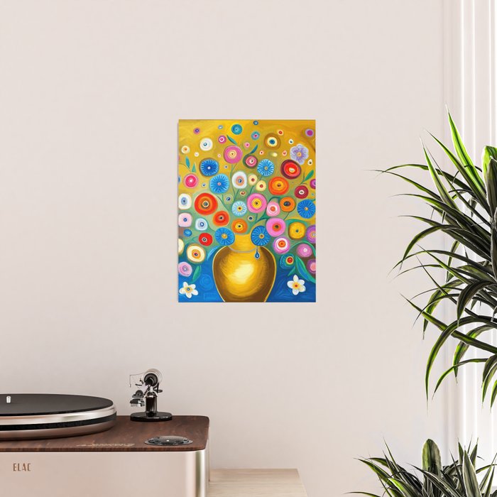 Many Abstract Flowers in a Gold Vase Poster Gallery Image 2