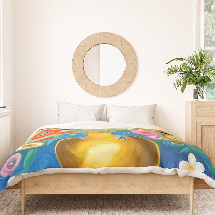 Many Abstract Flowers in a Gold Vase Duvet Cover Gallery Image 3
