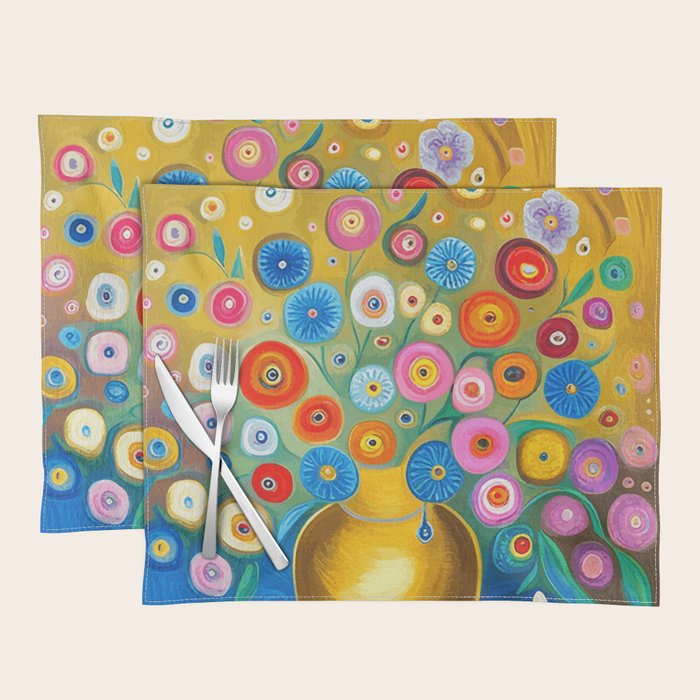 Many Abstract Flowers in a Gold Vase Placemat Gallery Image 1