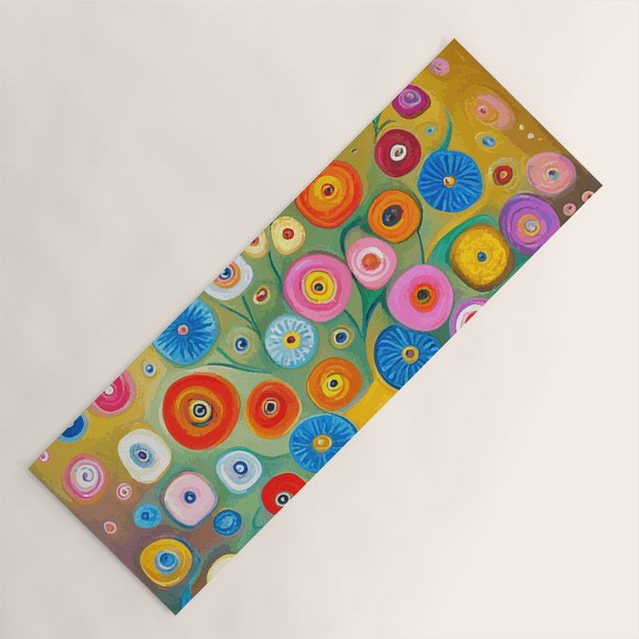 Many Abstract Flowers in a Gold Vase Yoga Mat Gallery Image 1