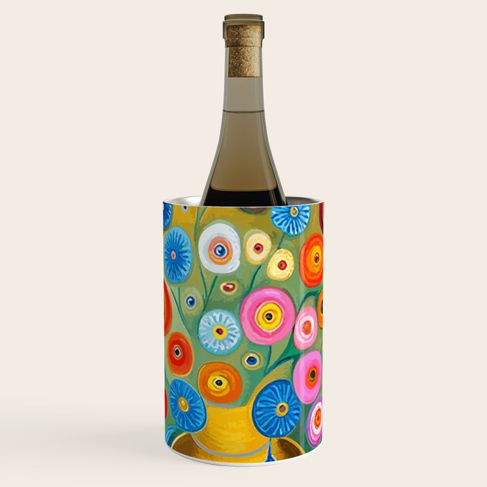 Many Abstract Flowers in a Gold Vase Wine Chiller Gallery Image 1