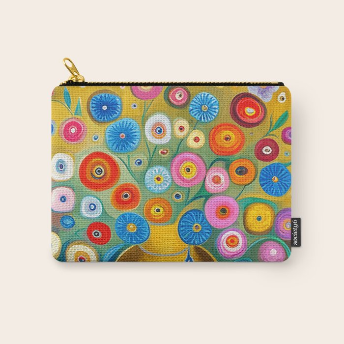 Many Abstract Flowers in a Gold Vase Carry All Pouch Gallery Image 1