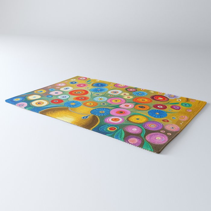 Many Abstract Flowers in a Gold Vase Rug Gallery Image 3