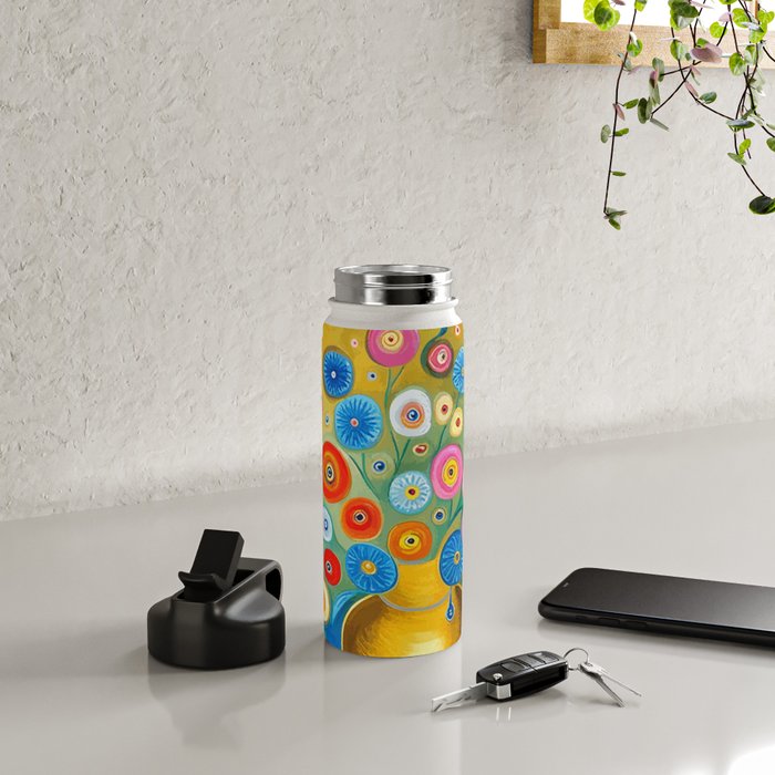 Many Abstract Flowers in a Gold Vase Water Bottle Gallery Image 4