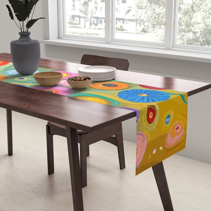 Many Abstract Flowers in a Gold Vase Table Runner Gallery Image 2