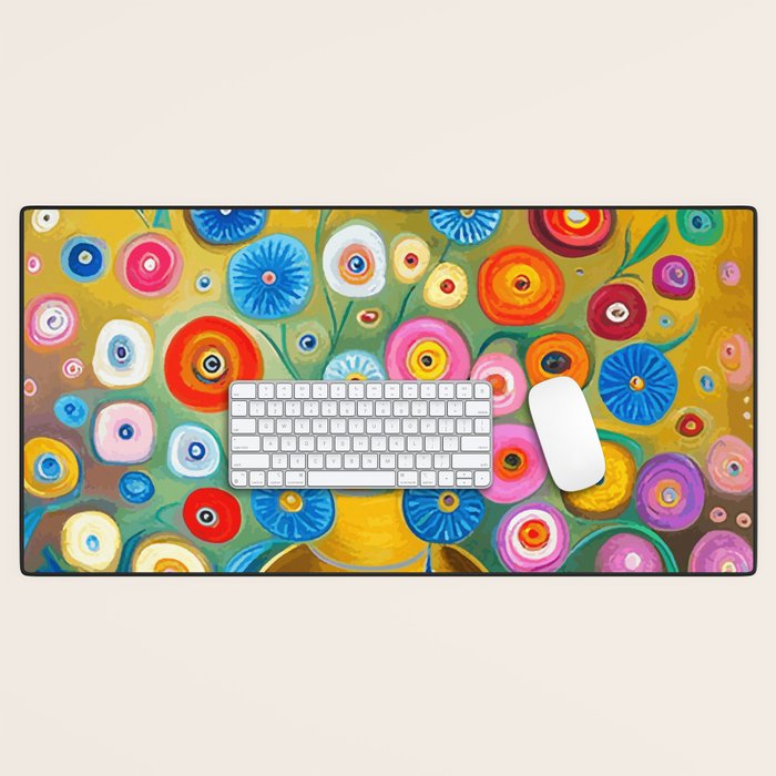 Many Abstract Flowers in a Gold Vase Desk Mat Gallery Image 1
