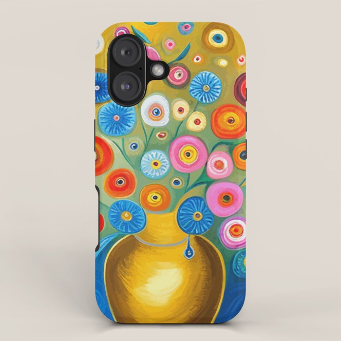 Many Abstract Flowers in a Gold Vase iPhone Case Gallery Image 1
