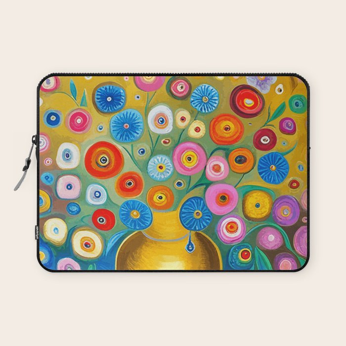 Many Abstract Flowers in a Gold Vase Laptop Sleeve Gallery Image 1
