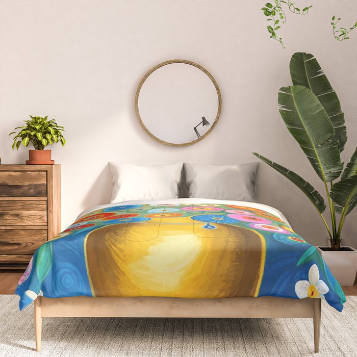 Many Abstract Flowers in a Gold Vase Comforter Gallery Image 3