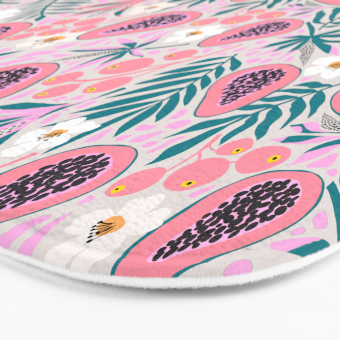 Tropical Pastel Papayas and Vibrant Palm Leaves Bath Mat Gallery Image 3