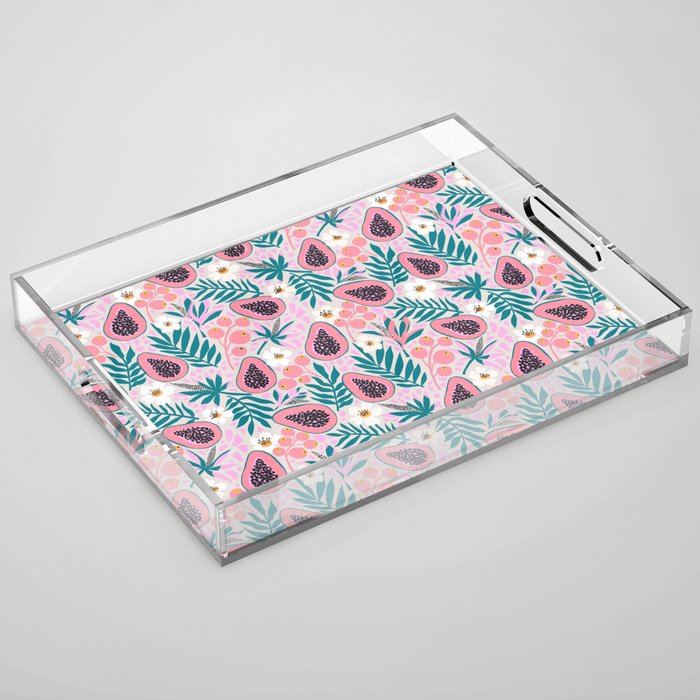 Tropical Pastel Papayas and Vibrant Palm Leaves Acrylic Tray Gallery Image 1
