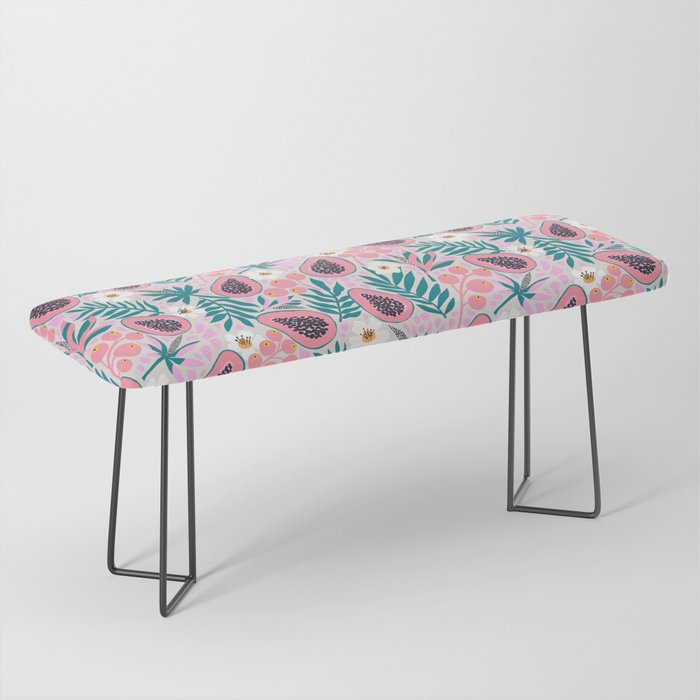 Tropical Pastel Papayas and Vibrant Palm Leaves Bench Gallery Image 1