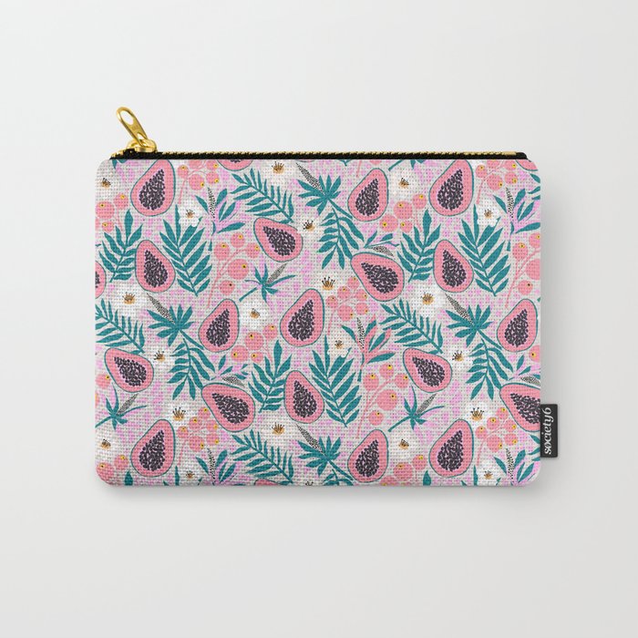 Tropical Pastel Papayas and Vibrant Palm Leaves Carry All Pouch Gallery Image 1