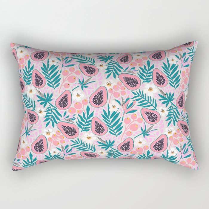 Tropical Pastel Papayas and Vibrant Palm Leaves Rectangular Pillow Gallery Image 1