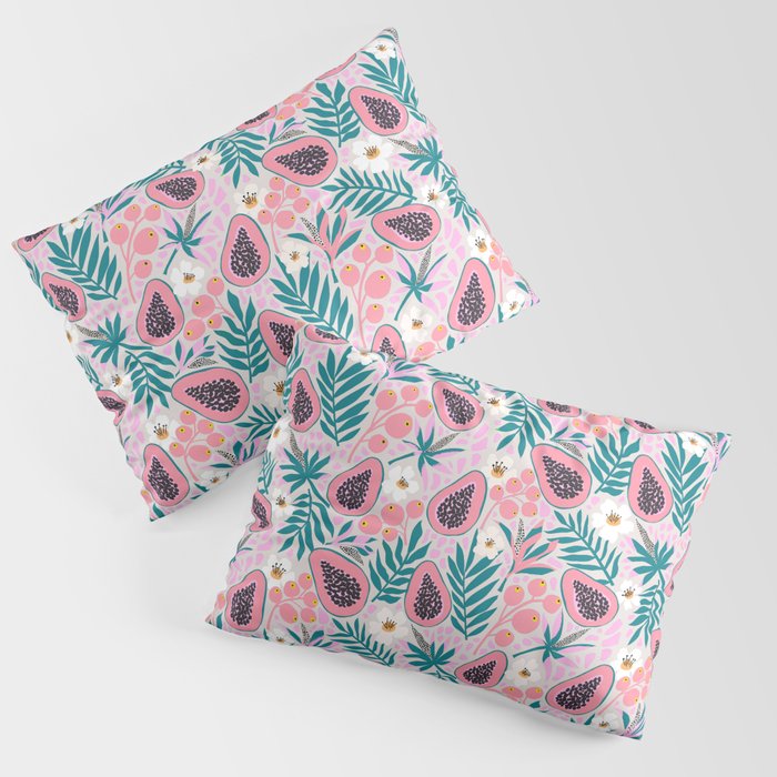 Tropical Pastel Papayas and Vibrant Palm Leaves Pillow Sham Gallery Image 3