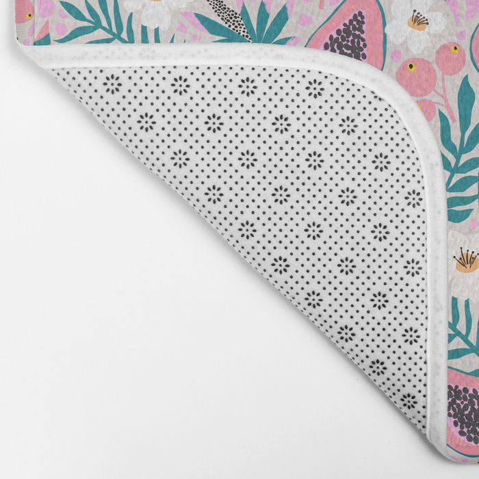 Tropical Pastel Papayas and Vibrant Palm Leaves Bath Mat Gallery Image 2