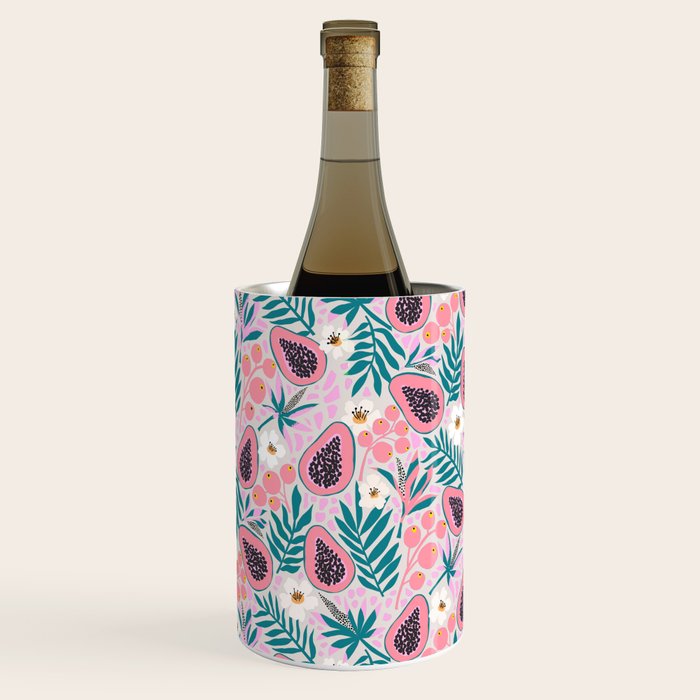 Tropical Pastel Papayas and Vibrant Palm Leaves Wine Chiller Gallery Image 1