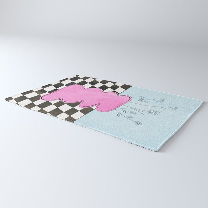 Pink Wavy Vase with Checkerboard Pattern Rug Gallery Image 3