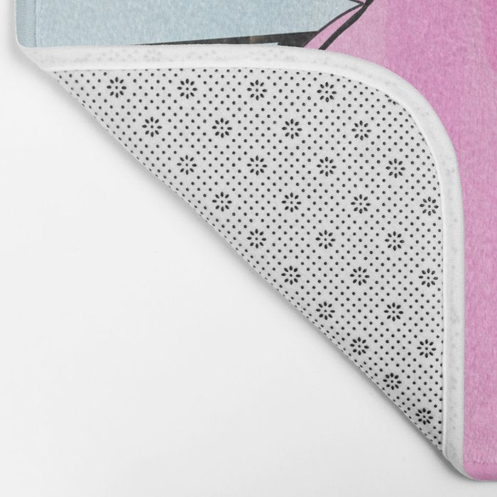 Pink Wavy Vase with Checkerboard Pattern Bath Mat Gallery Image 2