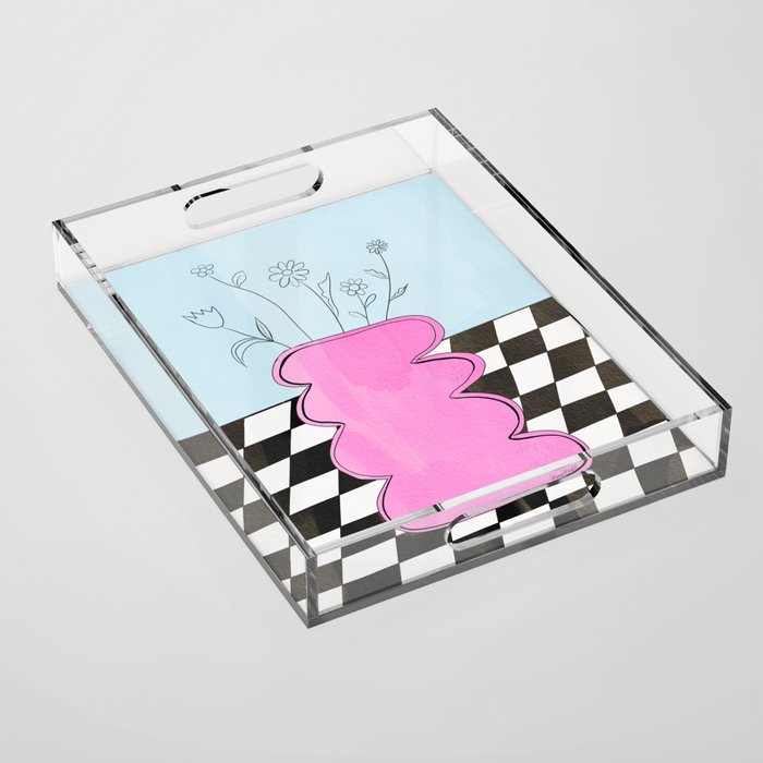 Pink Wavy Vase with Checkerboard Pattern Acrylic Tray Gallery Image 1