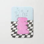 Pink Wavy Vase with Checkerboard Pattern Bath Mat Gallery Image 1