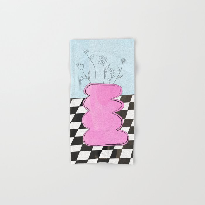 Pink Wavy Vase with Checkerboard Pattern Bath Towel Gallery Image 1