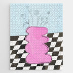 Pink Wavy Vase with Checkerboard Pattern Jigsaw Puzzle Gallery Image 1