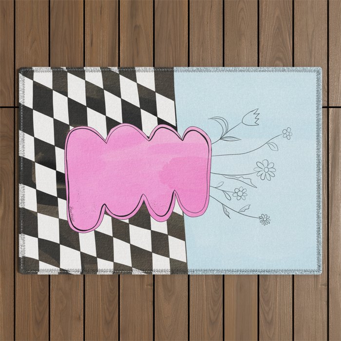 Pink Wavy Vase with Checkerboard Pattern Outdoor Rug Gallery Image 1